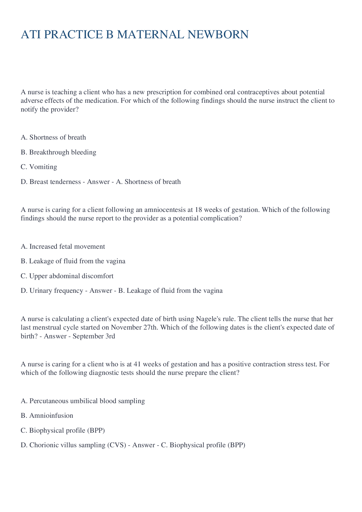Preview image for ATI PRACTICE B MATERNAL NEWBORN